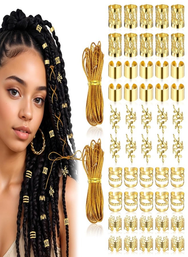 Tyqour 50Pcs Gold Hair Jewelry - Braids Accessories With 2Pcs 5M Strings, Adjustable Rings, Cuffs, Charms, Beads Decorations for Men & Women - Image 1